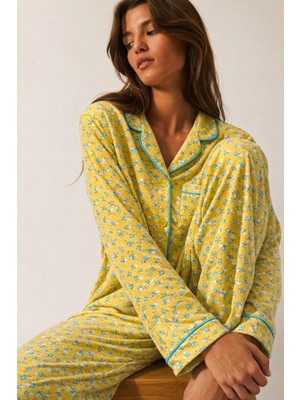 Katia & Bony Kadın Çiçekli Pijama Takımı Hardal