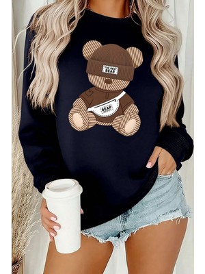 Trendseninle Laci The Best Bear Baskılı Oversize Bisiklet Yaka Sweatshirt