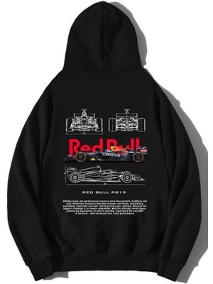 Trendseninle Unisex Siyah Oversize Red Bull RB19 Hoodie Sweatshirt