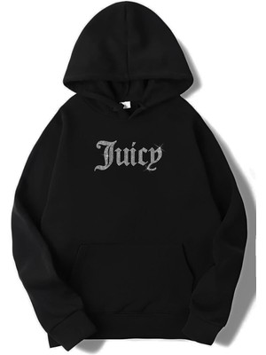 Trendseninle Unisex Siyah Oversize Juicy Baskılı Hoodie Sweatshirt