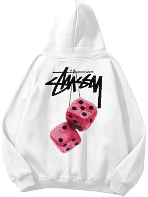 Trendseninle Unisex Camsey Baskılı Kapüşonlu Sweatshirt Hoodie Beyaz