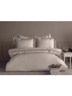 Dantela Alezya Pamuk Saten Çift Kişilik Güpürlü Nevresim Takımı (4 Yastık Kılıflı)-Bej