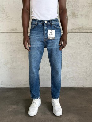 KağanKY Lacivert Taşlamalı Boyfriend Jean