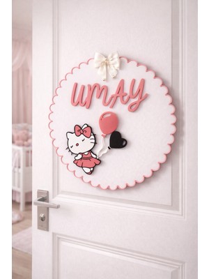 Hello Kitty Temalı Isme Özel Tasarım Kız Bebek ve Çocuk Kapı Süsü