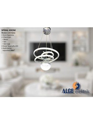Alge Avize Spiral Tek Top Krom Modern LED Avize