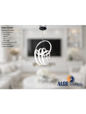 Alge Avize Büyük Imza Krom Modern LED Avize