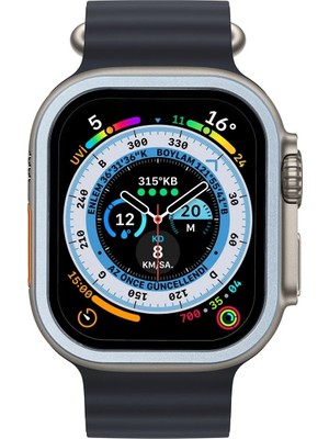 Platin Store Pilatin  Apple Watch Ultra 49MM Alüminyum Kasa Cam Ekran Koruyucu - Mavi Zeyd
