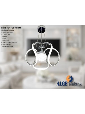 Alge Avize Elips Tek Top Krom Modern LED Avize