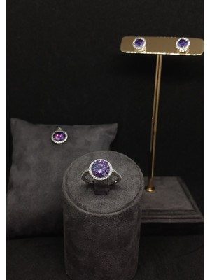 Lunel Silver Elmas Kesim Taşlı Gümüş Takı Seti - Kolye Ucu, Küpe ve Yüzük