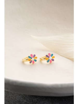 Normadia Mineli Papatya 925 Ayar Gümüş Çocuk Küpesi, Renkli ve Şık Tasarım