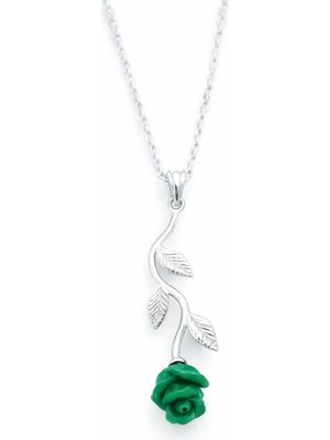 Çekirdek Jewelry 925 Ayar Gümüş Rose Kaplama Yeşil Gül Detaylı Kadın Kolye