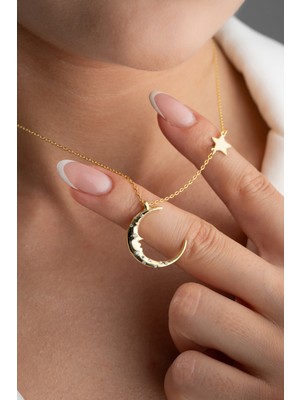 Çekirdek Jewelry 🎁 925 Ayar Gümüş Ay ve Yıldız Taşlı Şık Kadın Kolye Sevgiliye Hed