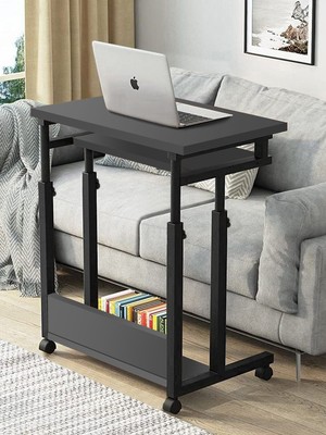 servetavcı Yükseklik Ayarlı ve Klavyelikli Laptop Sehpası ve Çalışma Masası - Antrasit (Tekerli) Oval Kenar