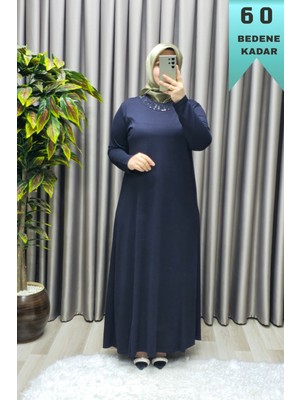 Elmas Tesettür Kadın Tesettür Büyük Beden Giyim Yakası Taşlı Anne Elbise