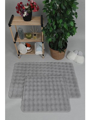 Hepta Collection My Evilla Modern Bubble Yıkanabilir Kaymaz Peluş Banyo Paspası Halısı 2'li Klozet Takımı 50X80-50X40