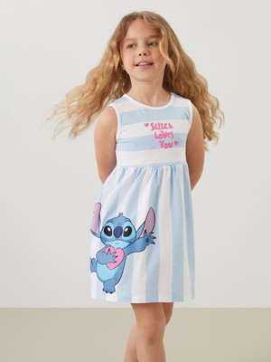 Lc Waikiki Yeni Sezon Bisiklet Yaka Stitch Baskılı Kız Çocuk Elbise