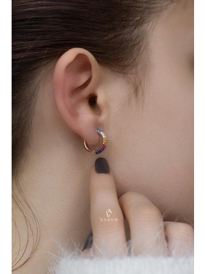 Normadia Renkli Taşlı Gümüş Halka Küpe, Şık ve Zarif Takı Modası