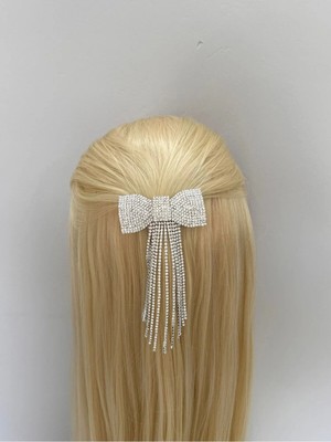 Asyakuş Silver Uzun Püsküllü Taşlı Şık Fiyonk Kadın Otomatik  Saç Toka