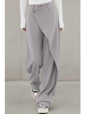 x Nurbeli Kadın Asimetrik Tasarımlı Düğme Kapama Palazzo Pantolon