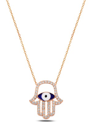 Çekirdek Jewelry 925 Ayar Gümüş Nazar Boncuklu Fatma Ana Eli Kolye | Zirkon Taşlı