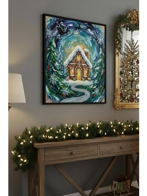 Safir Design Lüks Mavi ve Yeşil Kış Ormanı Modern Siyah Ahşap Çerçeveli Tablo