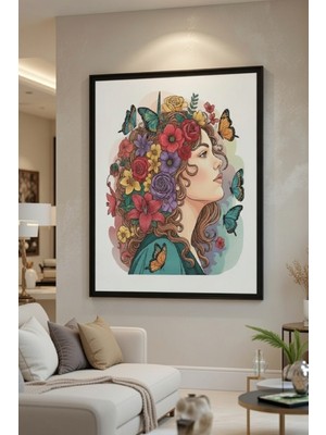 Safir Design Lüks Renkli ve Pastel Çiçekli Kadın Duvar Sanatı | Modern Çerçeveli Tablo