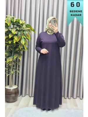 Elmas Tesettür Kadın Tesettür Büyük Beden Giyim Yakası Taşlı Anne Elbise
