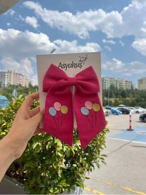 Asyakuş Balon Nakışlı Pembe Kuyruklu Fiyonk Otomatik Toka