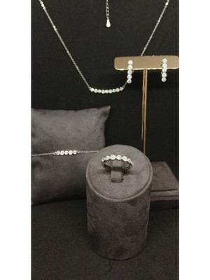 Lunel Silver 925 Ayar Gümüş Taşlı Takı Seti - Kolye, Küpe ve Yüzük Kombini (12,28GR.)