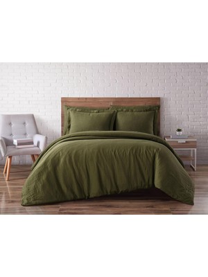 Hepta Collection Brooklyn Loom Keten Nevresim Takımı, King, Zeytin Yeşili