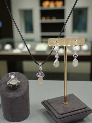 Lunel Silver Pembe Kuvars ve Ametist Taşlı 925 Ayar Gümüş Takı Seti