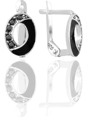 Normadia Gümüş Siyah Mineli Elips Modeli Taşlı Zarif Küpe, Şık ve Şıklık Katıcı