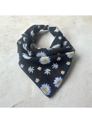 ALS Tasarım Dünyası Siyah Renk %100 Koton Içi Papatyadesenli Bandana