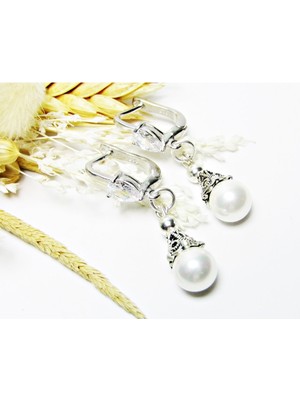 Normadia Parlak Gümüş Yuvarlak Inci Sallantılı Kadın Küpesi