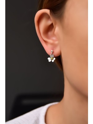 Normadia 925 Ayar Gümüş Rodyum Kaplama Olive Taşlı Frezya Çiçeği Küpe