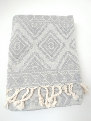 Mumu Peştemal Anadolu Tasarımı Etnik Desen Açık Gri Peştemal Pamuk