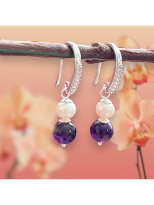 Normadia Doğal Ametist ve 925 Ayar Gümüş Şık Küpe Seti