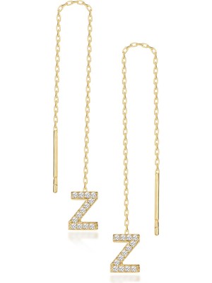 Normadia Z Harfi Gold Zincir Gümüş Küpe, Şıklık ve Şıklık Için Mükemmel Seçenek