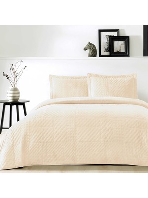 Hepta Collection DÜZ%100 Polyester Yatak Örtüsü Seti, Bej, Çift Kişilik