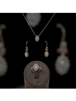 Lunel Silver Elmas Montür Zirkon Taşlı Bakır Rengi 925 Ayar Gümüş Takım (Kolye, Küpe, Yüzük)