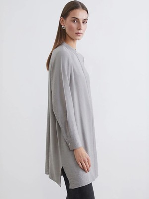 LC Waikiki Gri Hakim Yaka Dokulu Kadın Gömlek Tunik  (S6)