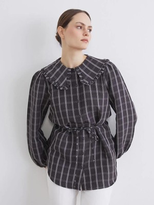 LC Waikiki Antrasit Bebe Yaka Ekose Kadın Gömlek Tunik  (S6)