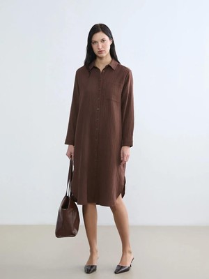 LC Waikiki Dokulu Yırtmaçlı Gömlek Elbise  (S6)