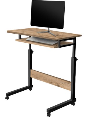 servetavcı Yükseklik Ayarlı ve Klavyelikli Laptop Sehpası - Atlantik Çam 70X40 (Frenli Tekerli)