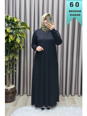 Elmas Tesettür Kadın Tesettür Büyük Beden Giyim Yakası Taşlı Anne Elbise