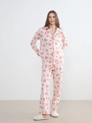 LC Waikiki Pembe Gömlek Yaka Desenli Hamile Pijama Takım  (S6)