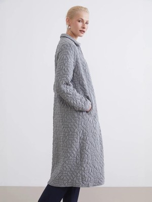 LC Waikiki Gri Gömlek Yaka Kendinden Desenli Kadın Ferace  (S6)