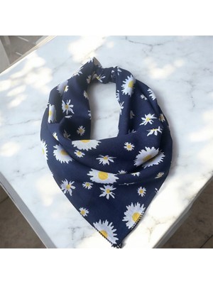 ALS Tasarım Dünyası Lacivert Renk %100 Koton Içi Papatyadesenli Bandana