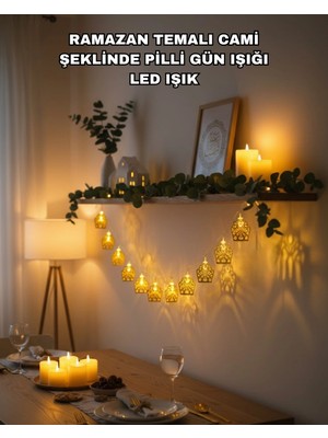 Marsilyan Ramazan Bayram Süslemesi İçin Led Işık Cami Figürlü Dekoratif Tasarım