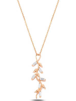 Çekirdek Jewelry Minimal Dal Tasarımlı Işıltılı Kolye 925 Ayar Gümüş